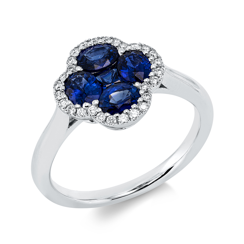 Ring mit Saphir  aus 750/-18 Karat Weißgold mit 28 Diamanten 0