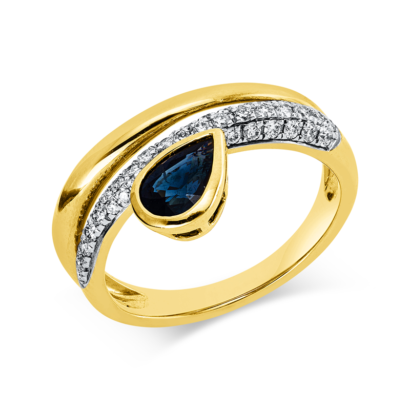 Ring mit Saphir  aus 585/-14 Karat Gelbgold / Weißgold mit 40 Diamanten 0