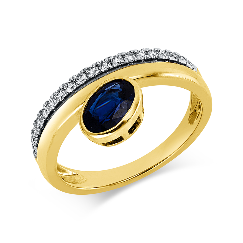 Ring mit Saphir  aus 585/-14 Karat Gelbgold / Weißgold mit 19 Diamanten 0