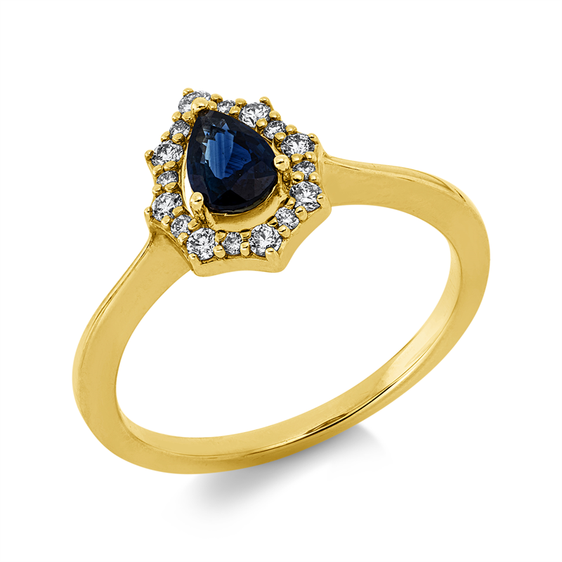 Ring mit Saphir  aus 585/-14 Karat Gelbgold mit 16 Diamanten 0