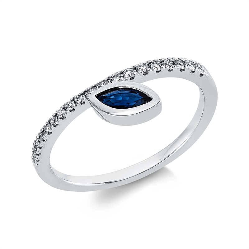 Ring mit Saphir  aus 585/-14 Karat Weißgold mit 19 Diamanten 0