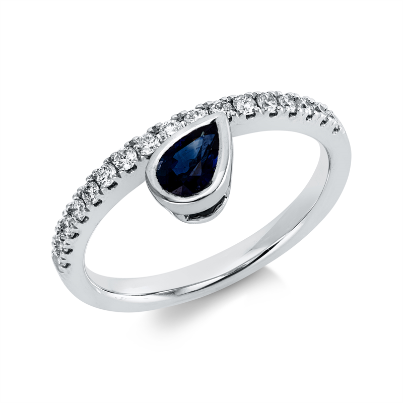 Ring mit Saphir  aus 585/-14 Karat Weißgold mit 17 Diamanten 0