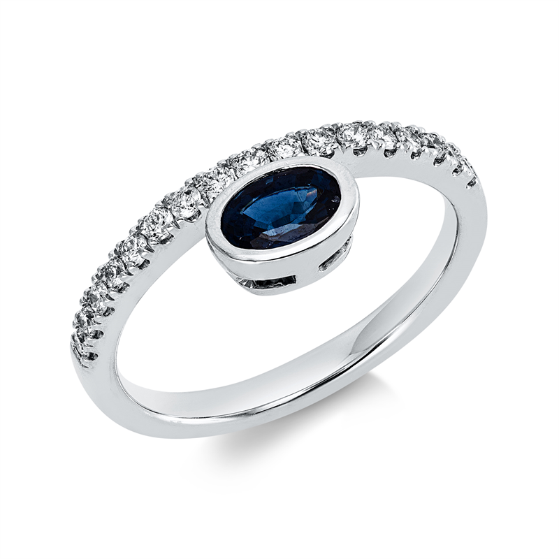 Ring mit Saphir  aus 585/-14 Karat Weißgold mit 17 Diamanten 0