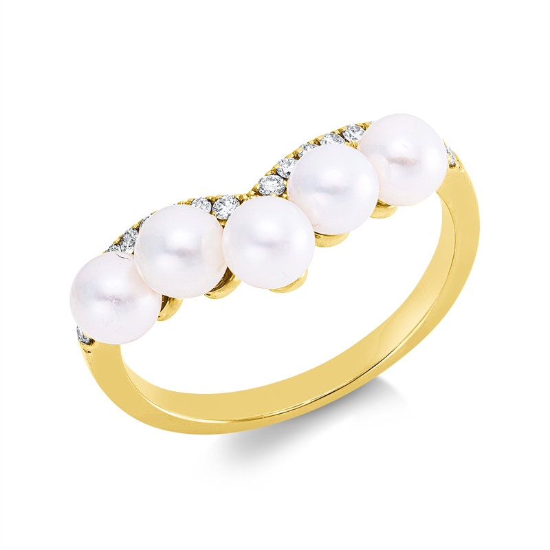 Ring   mit Süßwasserperle aus 585/-14 Karat Gelbgold mit 21 Diamanten 0