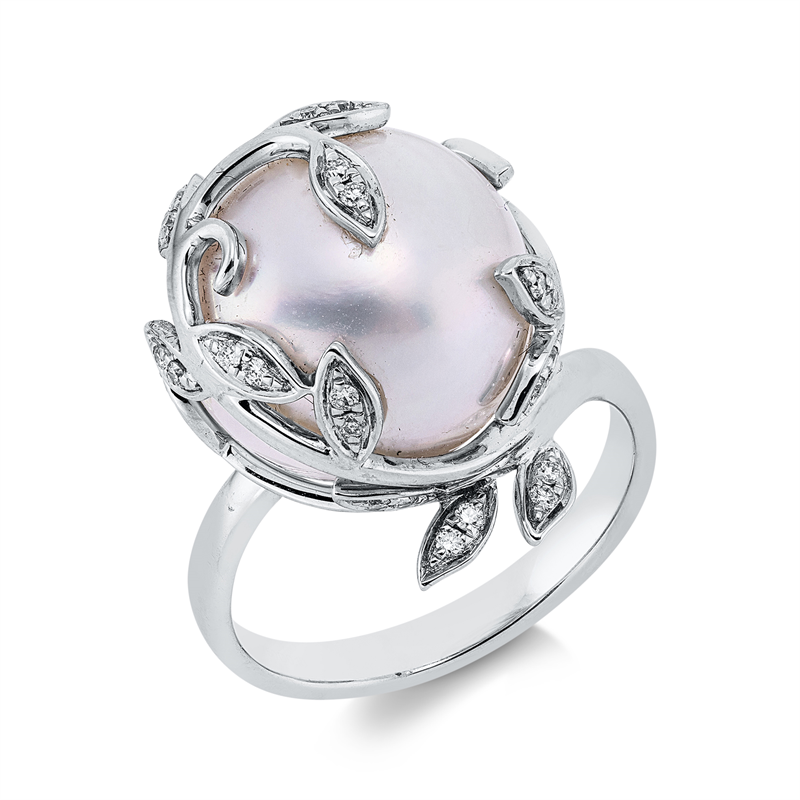 Ring   mit Süßwasserperle aus 750/-18 Karat Weißgold mit 36 Diamanten 0