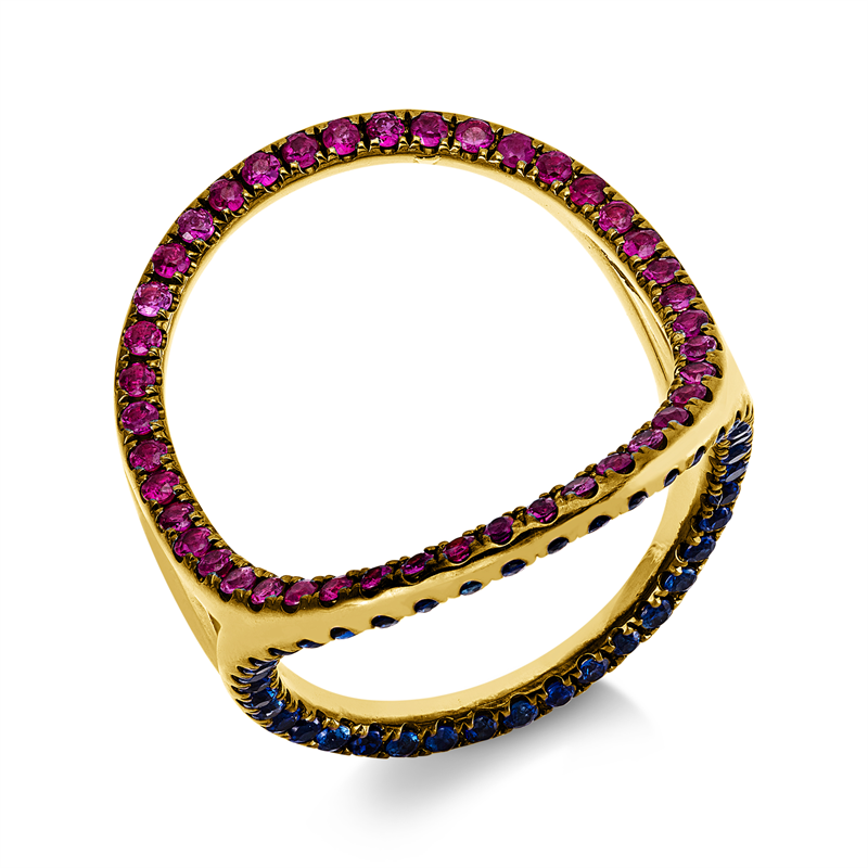 Ring mit Saphir  aus 750/-18 Karat Gelbgold mit 42 Diamanten 0