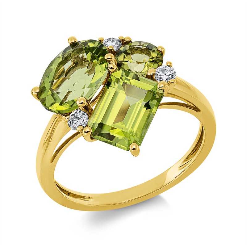 Ring mit Peridot  aus 750/-18 Karat Gelbgold mit 3 Diamanten 0