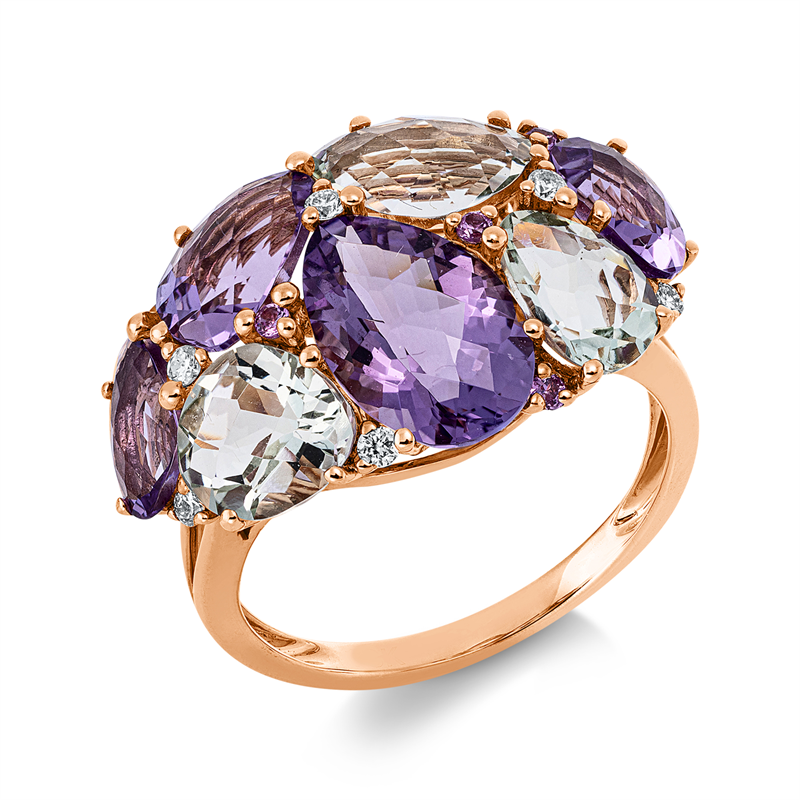 Ring mit Saphir  aus 750/-18 Karat Rotgold mit 6 Diamanten 0