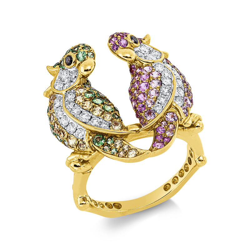 Ring mit Saphir  aus 750/-18 Karat Rotgold / Weißgold mit 32 Diamanten 0