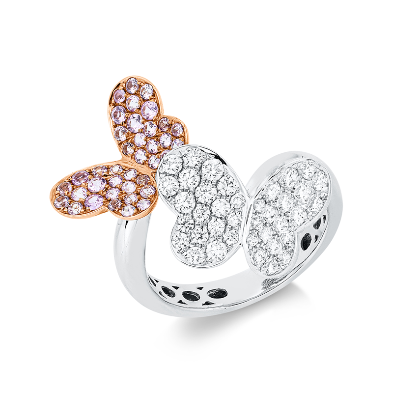Ring mit Saphir  aus 750/-18 Karat Weißgold / Rotgold mit 38 Diamanten 0