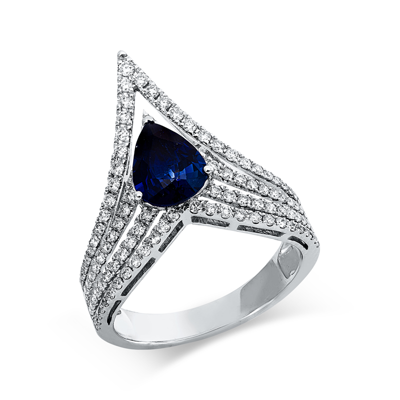 Ring mit Saphir  aus 750/-18 Karat Weißgold mit 103 Diamanten 0