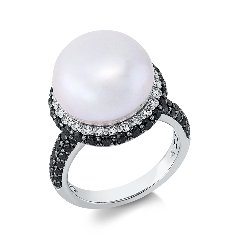 Ring   mit Süßwasserperle aus 750/-18 Karat Weißgold mit 90 Diamanten 1