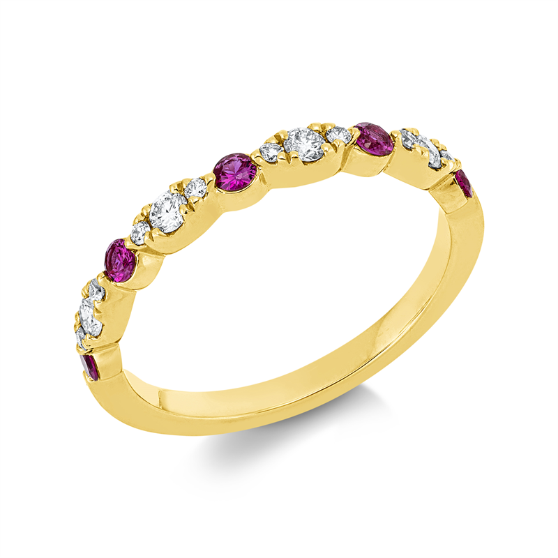 Ring mit Rubin  aus 750/-18 Karat Gelbgold mit 12 Diamanten 0