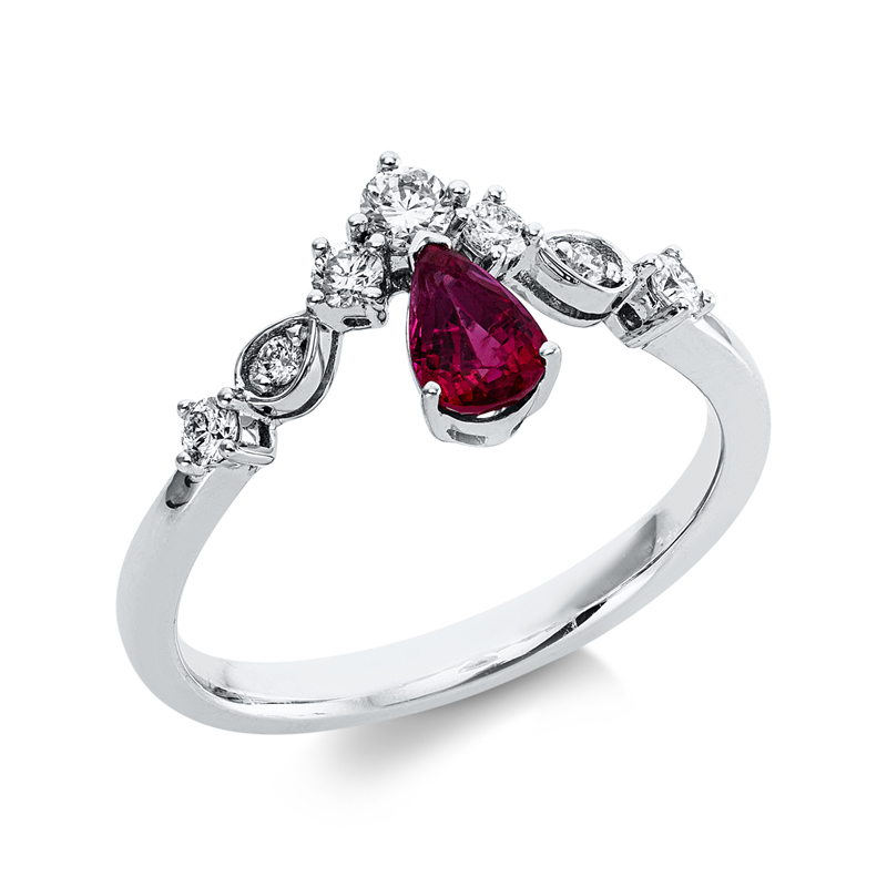 Ring mit Rubin  aus 750/-18 Karat Weißgold mit 7 Diamanten 0
