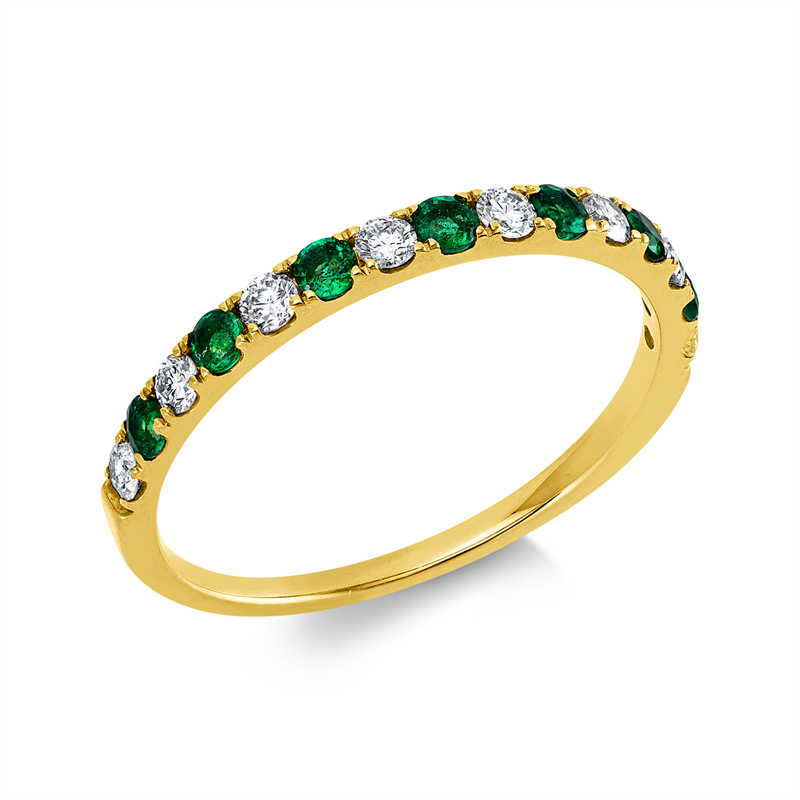 Ring mit Smaragd  aus 750/-18 Karat Gelbgold mit 8 Diamanten 0
