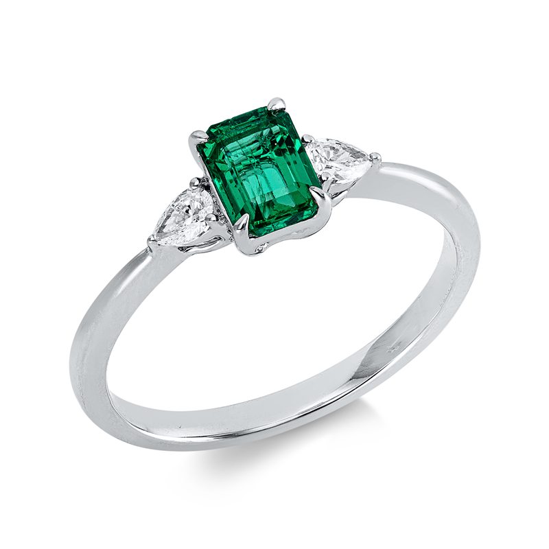 Ring mit Smaragd  aus 750/-18 Karat Weißgold mit 2 Diamanten 0
