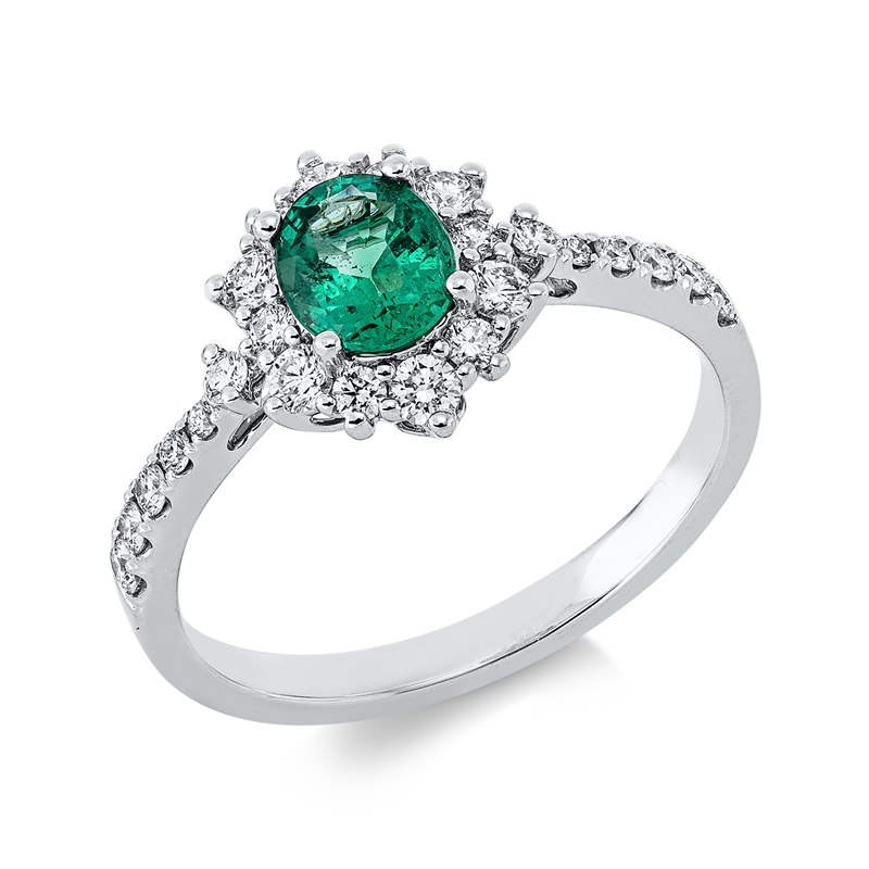 Ring mit Smaragd  aus 750/-18 Karat Weißgold mit 24 Diamanten 0