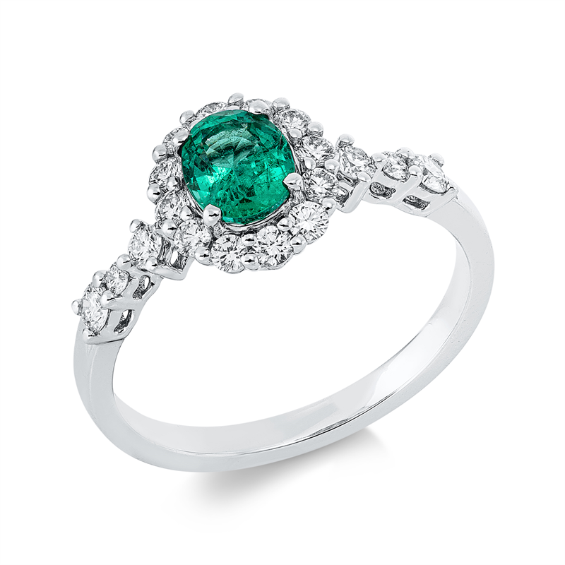 Ring mit Smaragd  aus 750/-18 Karat Weißgold mit 18 Diamanten 0