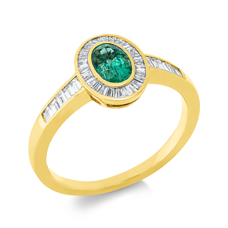 Ring mit Smaragd  aus 750/-18 Karat Gelbgold mit 38 Diamanten 0
