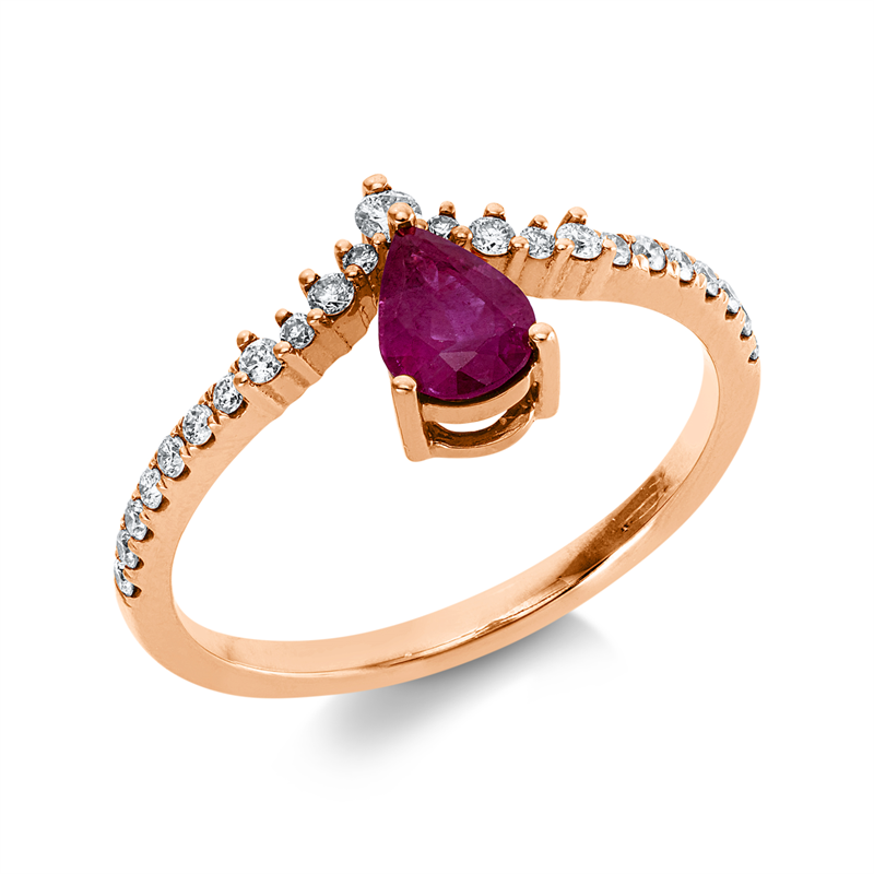 Ring mit Rubin  aus 750/-18 Karat Rotgold mit 23 Diamanten 0