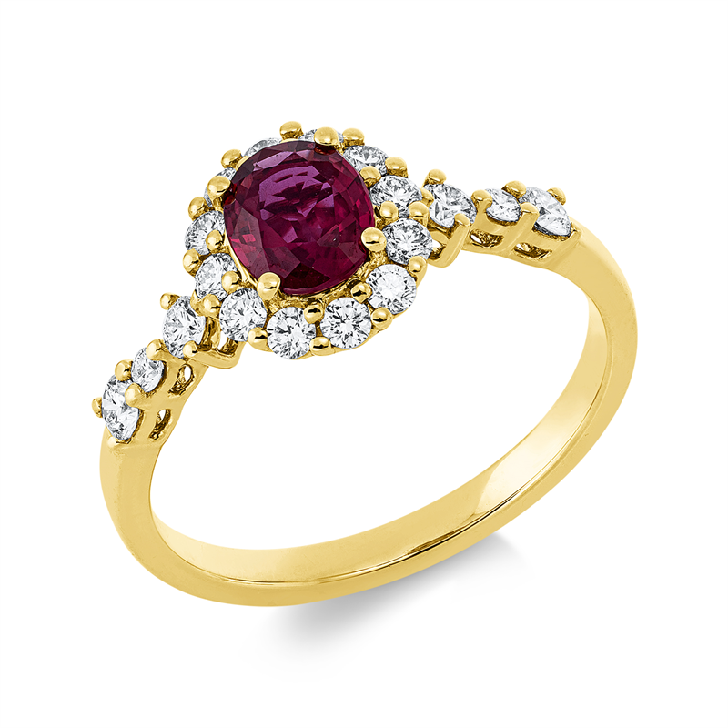 Ring mit Rubin  aus 750/-18 Karat Gelbgold mit 18 Diamanten 0