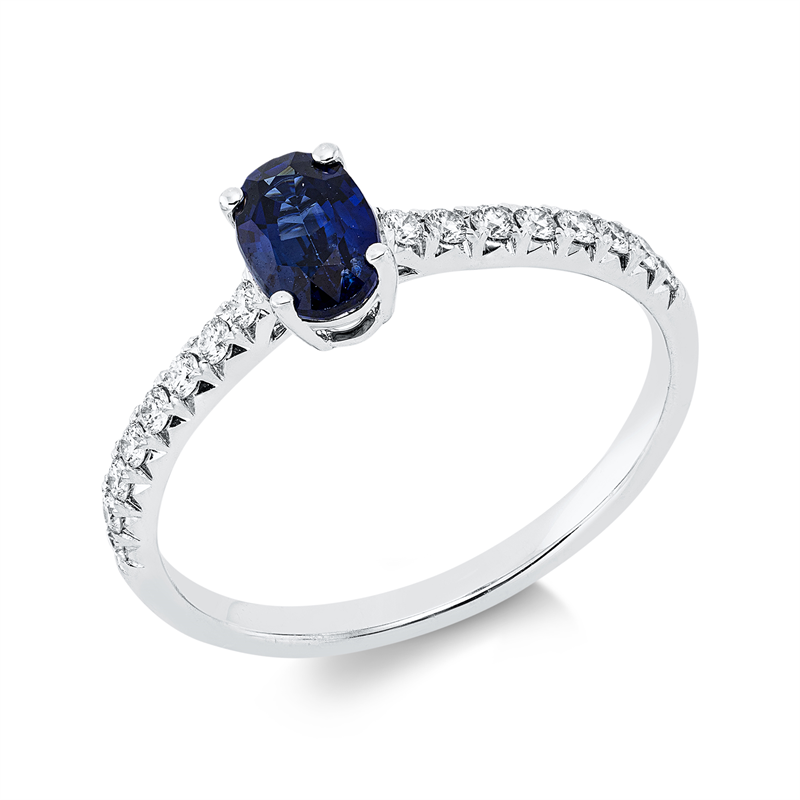 Ring mit Saphir  aus 750/-18 Karat Weißgold mit 16 Diamanten 0