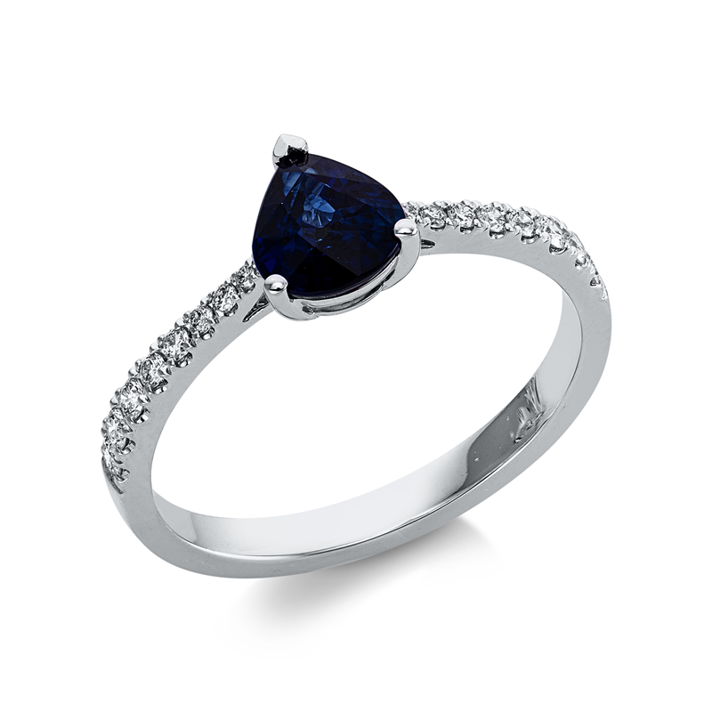 Ring mit Saphir  aus 750/-18 Karat Weißgold mit 16 Diamanten 0