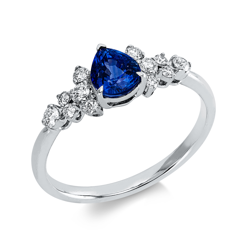 Ring mit Saphir  aus 750/-18 Karat Weißgold mit 12 Diamanten 0