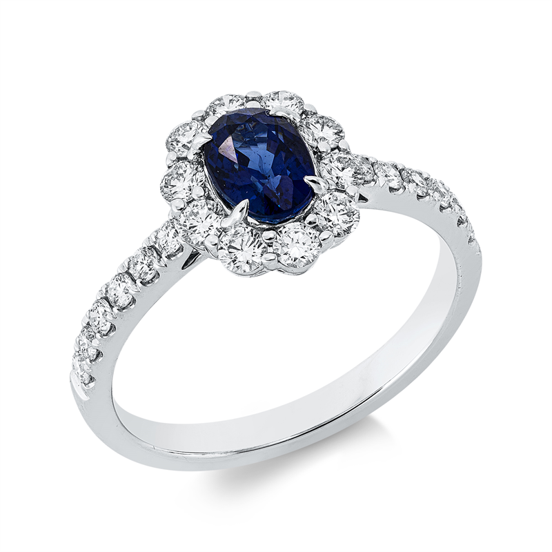Ring mit Saphir  aus 750/-18 Karat Weißgold mit 22 Diamanten 0