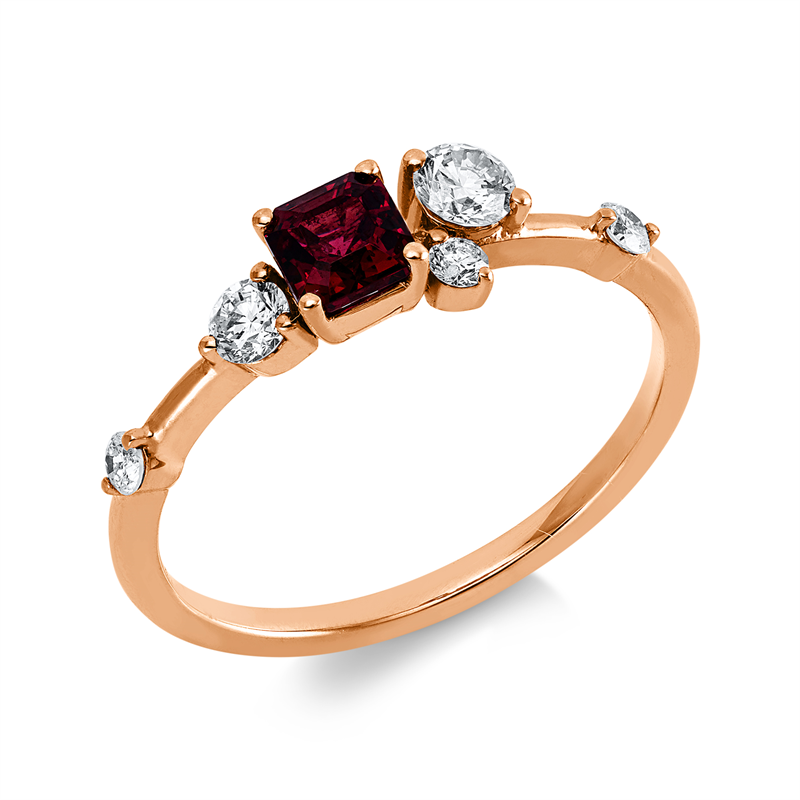 Ring mit Spinel  aus 750/-18 Karat Rotgold mit 5 Diamanten 0