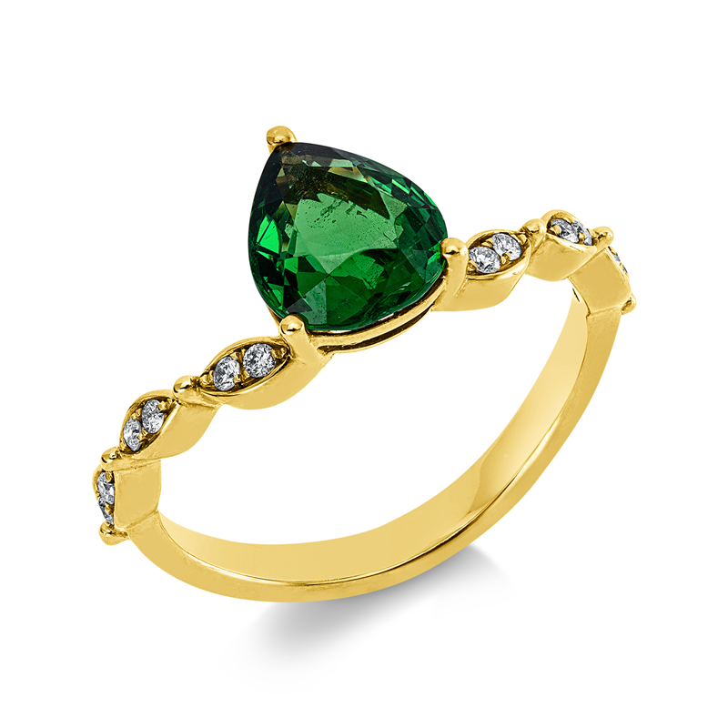 Ring mit Tsavorith  aus 750/-18 Karat Gelbgold mit 12 Diamanten 0