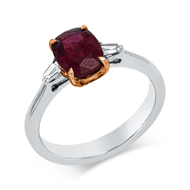 Ring mit Rubin  aus 750/-18 Karat Weißgold / Rotgold mit 2 Diamanten 0