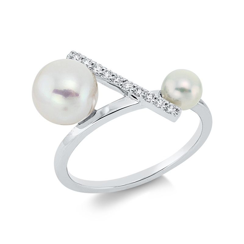 Ring   mit Süßwasserperle aus 750/-18 Karat Weißgold mit 10 Diamanten 0