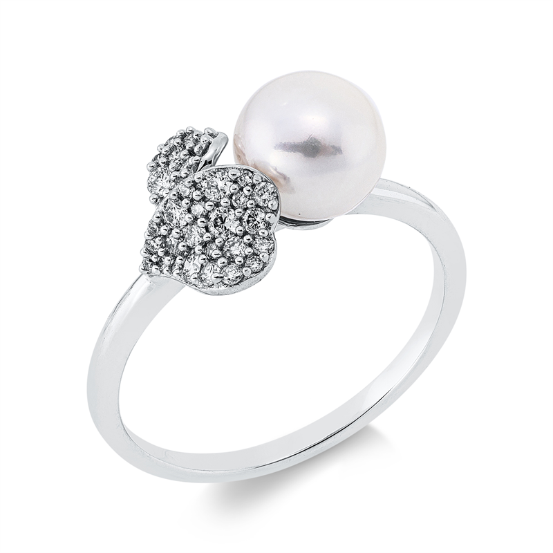 Ring   mit Süßwasserperle aus 750/-18 Karat Weißgold mit 34 Diamanten 0
