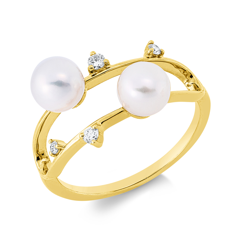 Ring   mit Zuchtperle aus 750/-18 Karat Gelbgold mit 4 Diamanten 0