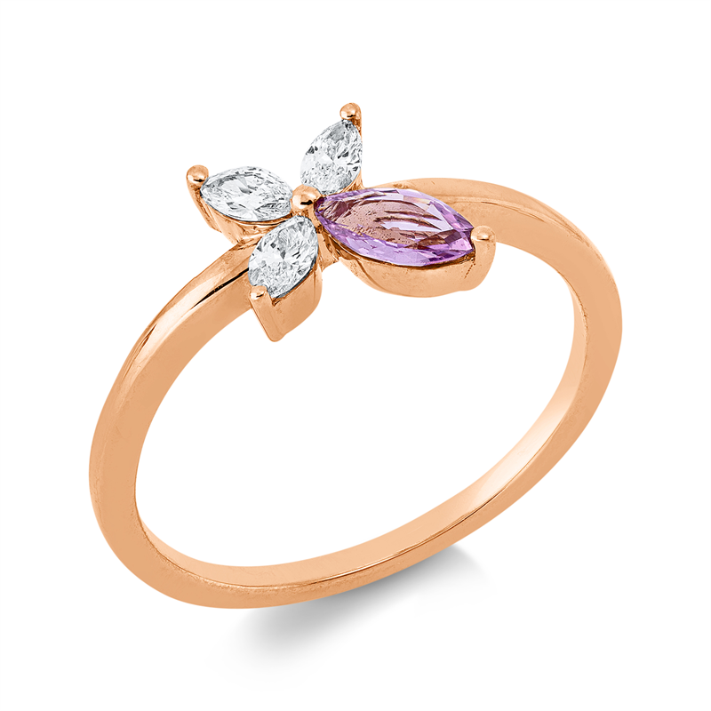 Ring mit Saphir  aus 750/-18 Karat Rotgold mit 3 Diamanten 0