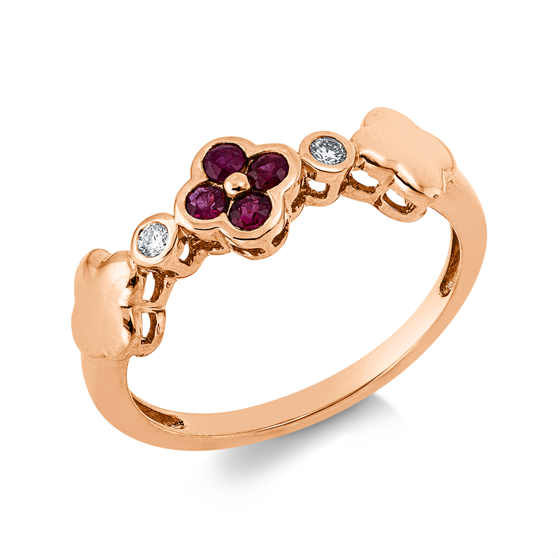 Ring mit Rubin  aus 750/-18 Karat Rotgold mit 2 Diamanten 0