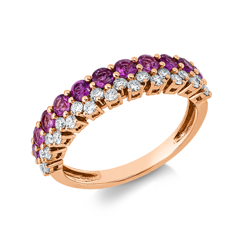 Ring mit Saphir  aus 750/-18 Karat Rotgold mit 23 Diamanten 0