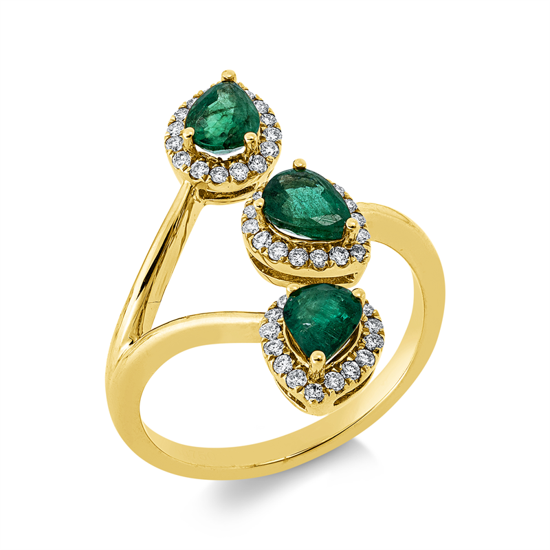 Ring mit Smaragd  aus 750/-18 Karat Gelbgold mit 48 Diamanten 0