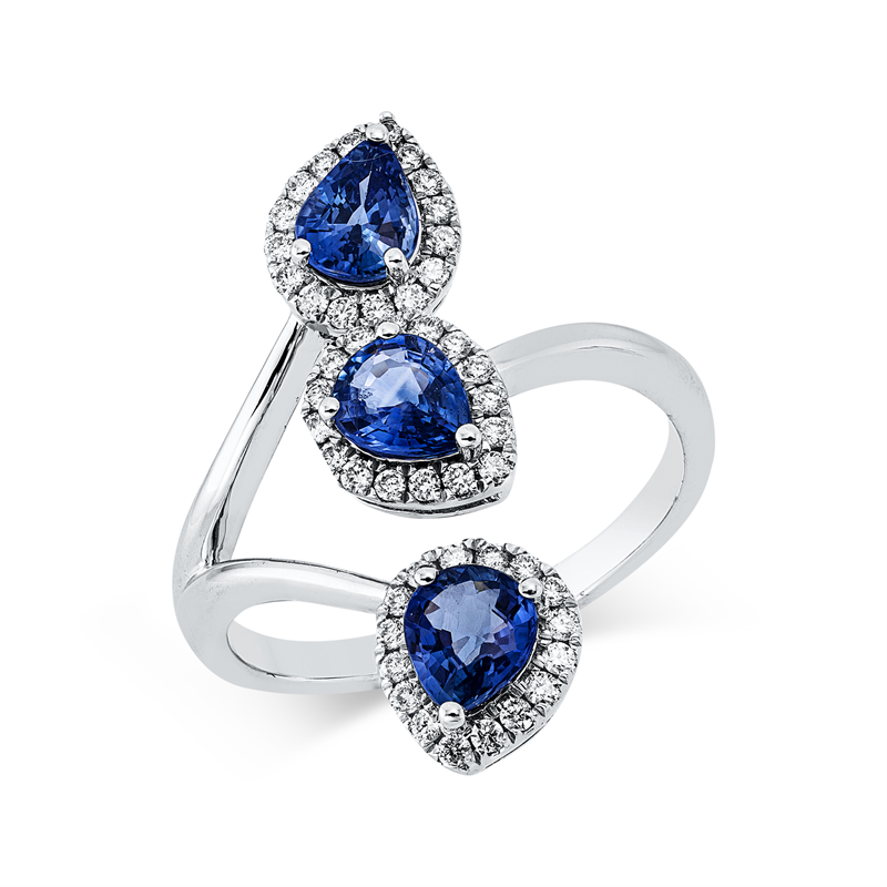 Ring mit Saphir  aus 750/-18 Karat Weißgold mit 48 Diamanten 0