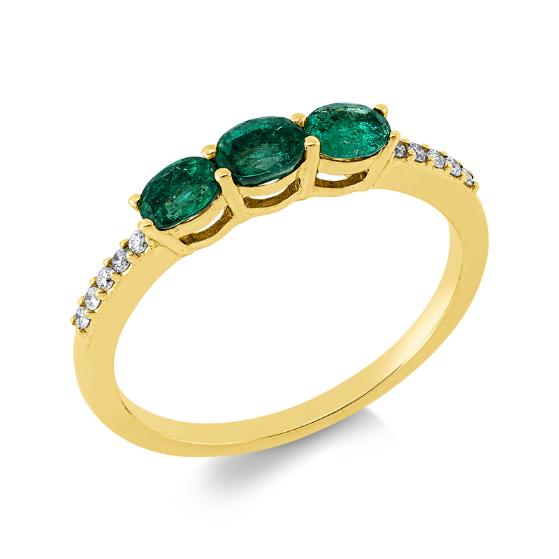 Ring mit Smaragd  aus 750/-18 Karat Gelbgold mit 10 Diamanten 0