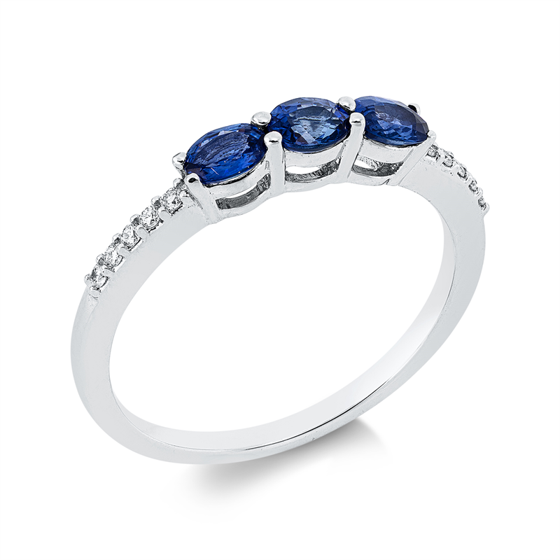 Ring mit Saphir  aus 750/-18 Karat Weißgold mit 10 Diamanten 0