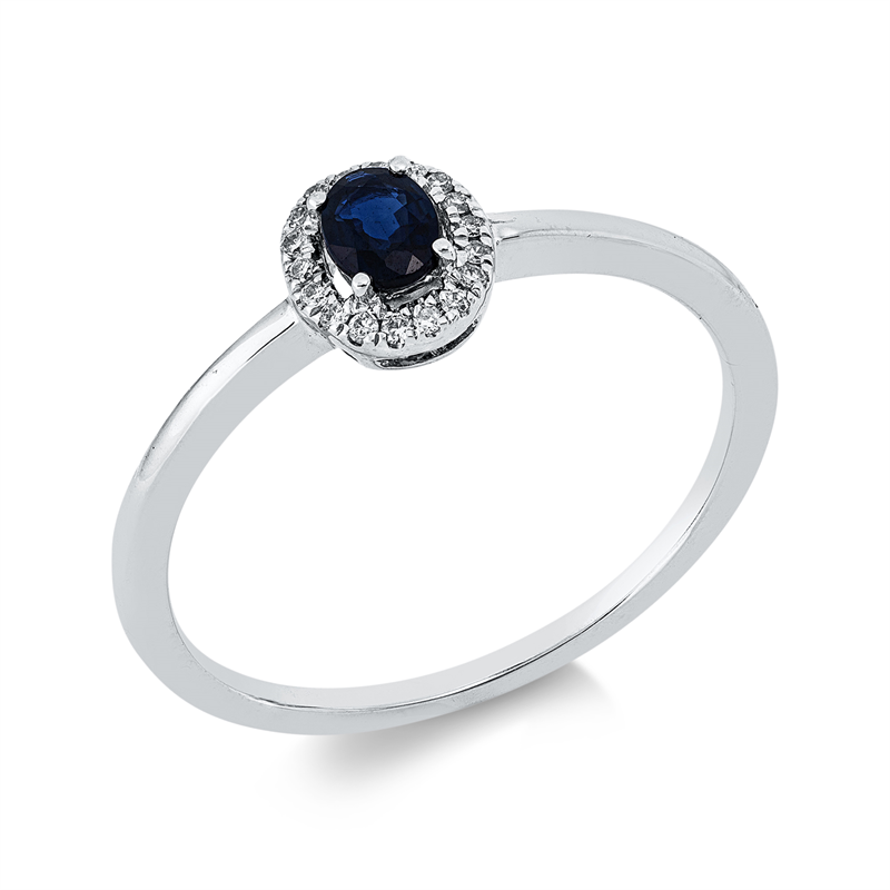 Ring mit Saphir  aus 750/-18 Karat Weißgold mit 18 Diamanten 0