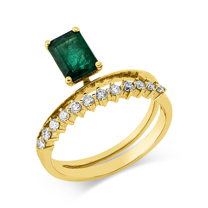 Ring mit Smaragd  aus 750/-18 Karat Gelbgold mit 12 Diamanten 0