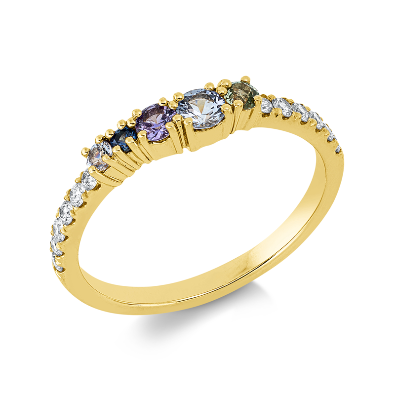 Ring mit Saphir  aus 750/-18 Karat Gelbgold mit 12 Diamanten 0