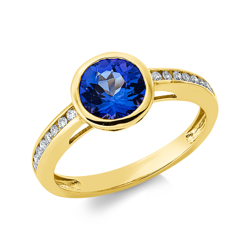 Ring mit Tansanit  aus 585/-14 Karat Gelbgold mit 16 Diamanten 0