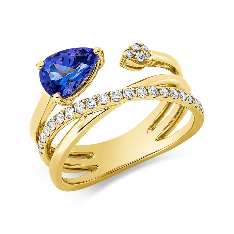 Ring mit Tansanit  aus 585/-14 Karat Gelbgold mit 25 Diamanten 0