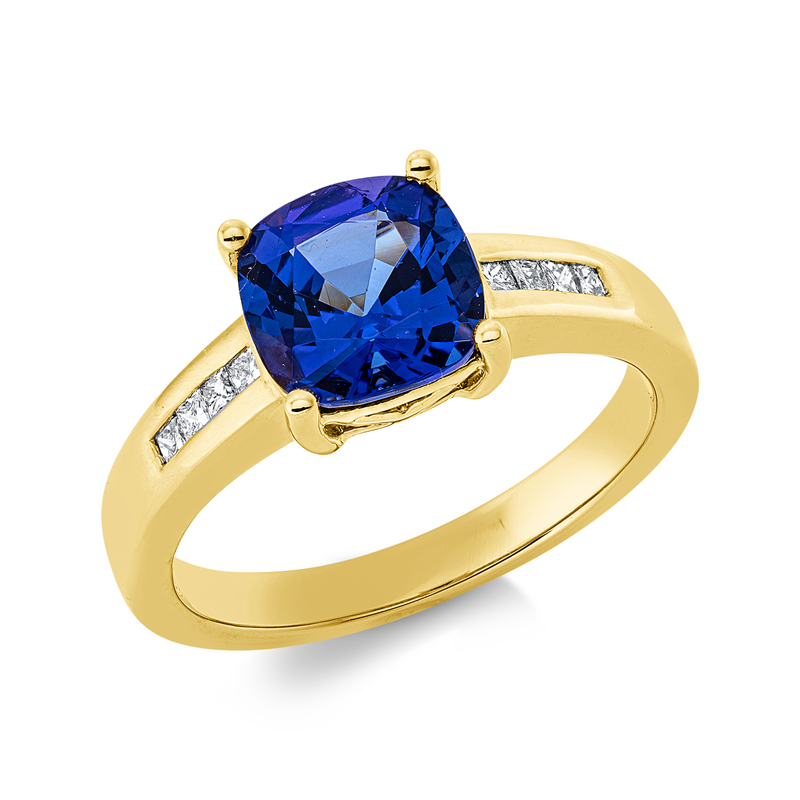 Ring mit Tansanit  aus 750/-18 Karat Gelbgold mit 8 Diamanten 0
