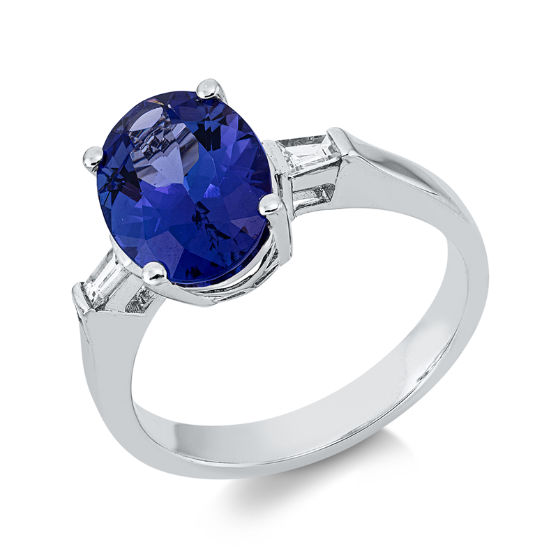 Ring mit Tansanit  aus 750/-18 Karat Weißgold mit 2 Diamanten 0
