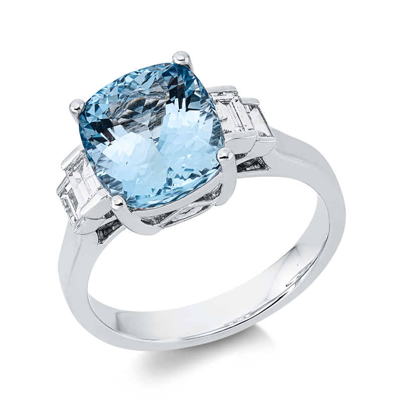 Ring mit Aquamarin  aus 750/-18 Karat Weißgold mit 4 Diamanten 0